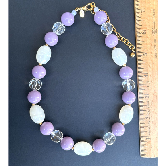 Vintage Joan Rivers Purple White Acrylic Lucite Choker Necklace Gold Tone 17" - Picture 7 of 7